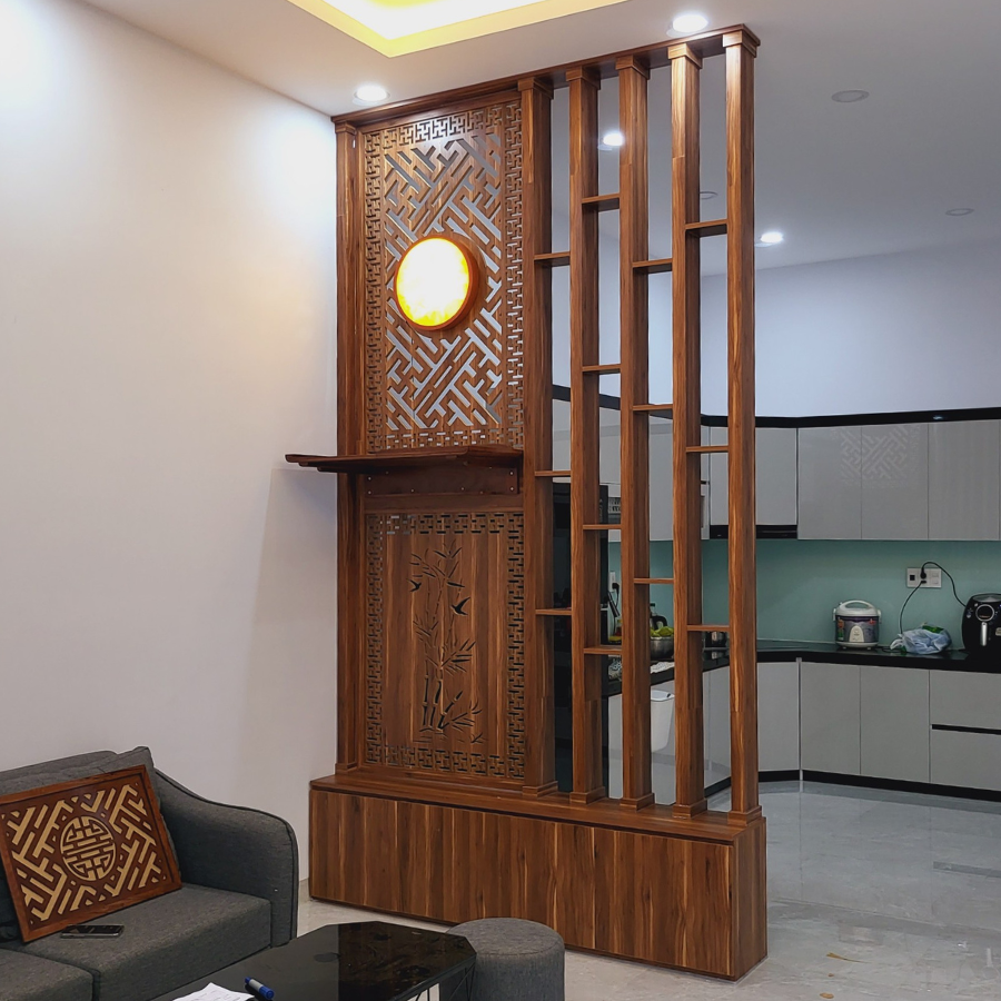 Lam gỗ kết hợp trang trí phòng khách KG30