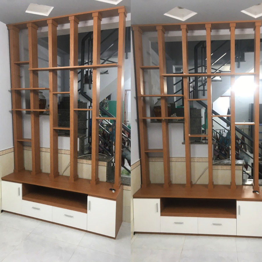 Lam gỗ kết hợp trang trí phòng khách KG34