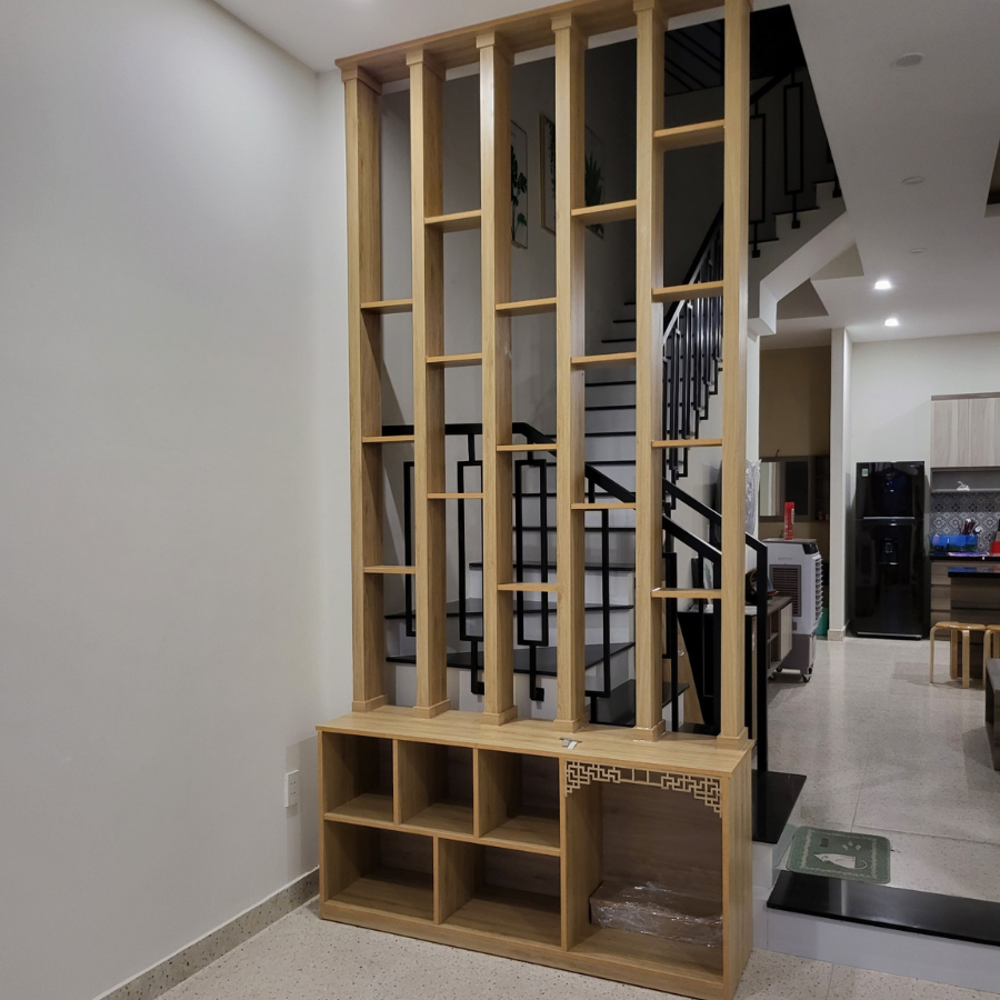 Lam gỗ kết hợp trang trí phòng khách KG35