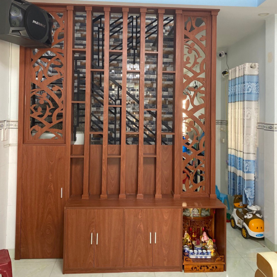 Lam gỗ kết hợp trang trí phòng khách KG37