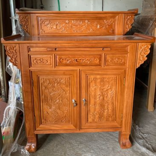  Bàn thờ gia tiên dạng tủ gỗ gõ đỏ 2 tầng tay vuông GD05 