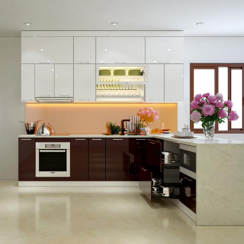  Tủ bếp màu gỗ óc chó TB17 