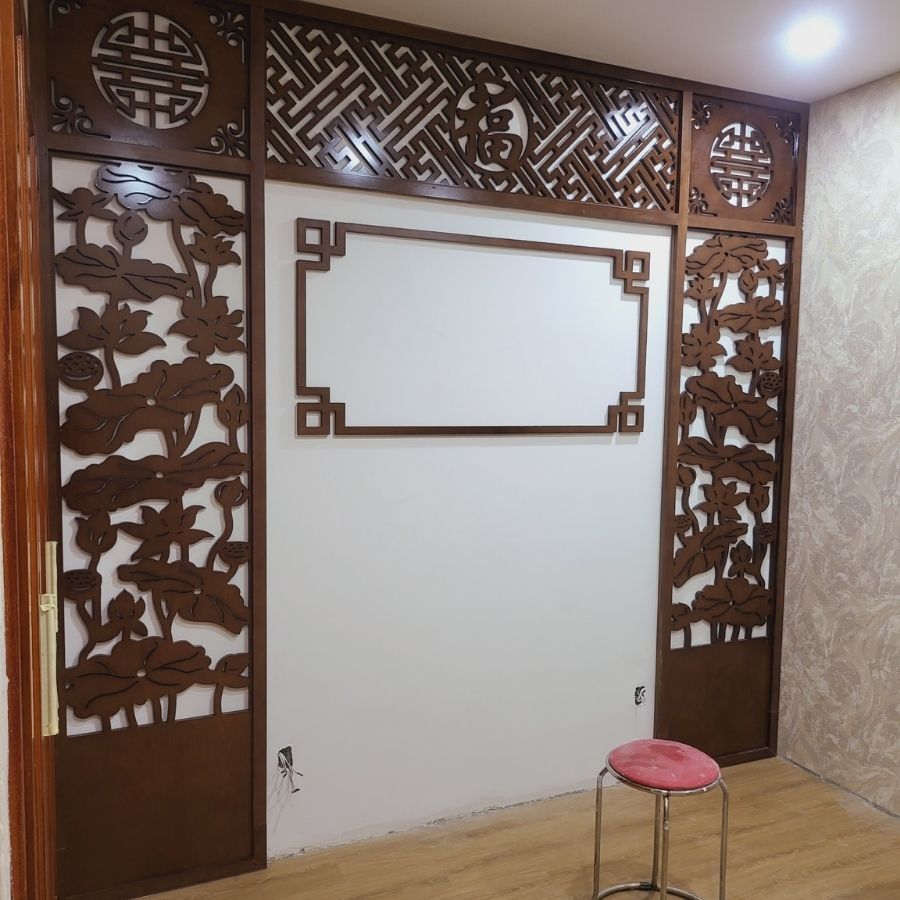 Vách phòng thờ màu gỗ óc chó PT28