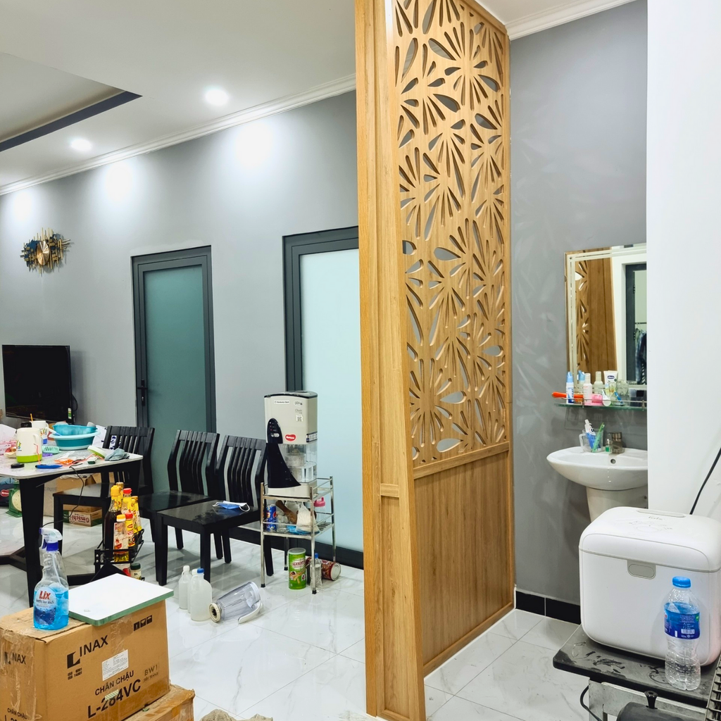Vách phòng khách gỗ công nghệp đẹp PK52