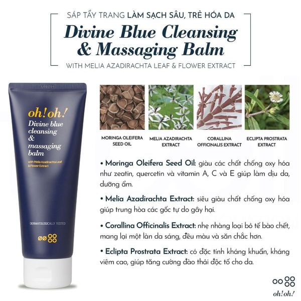  Sáp Tẩy Trang Làm Sạch Sâu, Trẻ Hóa Da oh!oh! Divine Blue Cleansing & Massaging Balm (150ml/ 30ml) 