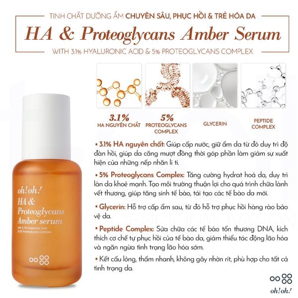 Tinh Chất Dưỡng Ẩm Chuyên Sâu, Phục Hồi & Trẻ Hóa Da oh!oh! HA & Proteoglycans Amber Serum (30ml) 