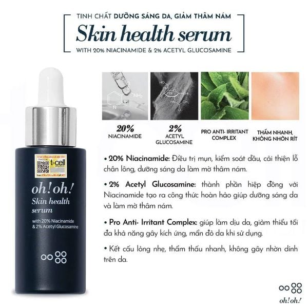  Tinh Chất Kiểm Soát Bã Nhờn Và Dưỡng Sáng Mờ Thâm oh!oh! Skin Health Serum 10ml/30ml (with 20% Niacinamide) 