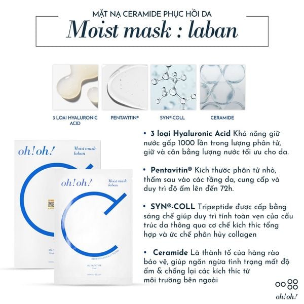  Mặt Nạ Ceramide Phục Hồi Da oh!oh! Moist mask : laban (25ml x 10 miếng) 