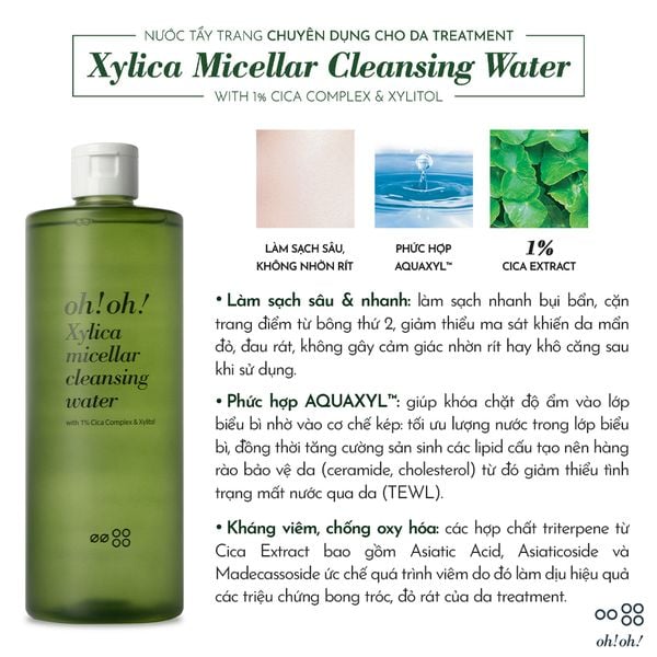  Nước Tẩy Trang Chuyên Sâu Phục Hồi Màng Lipid oh!oh! Xylica Micellar Cleansing Water 