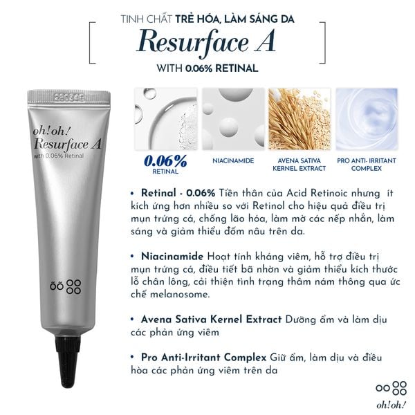  Tinh Chất Trẻ Hóa, Làm Sáng Da oh!oh! Resurface A (with 0.06% Retinal) (20g) 