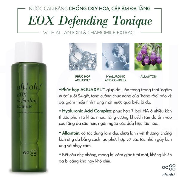  Nước Cân Bằng, Làm Sạch Và Chống Oxy Hóa oh!oh! EOX Defending Tonique (with Allantoin & Chamomile Extract) (150ml) 