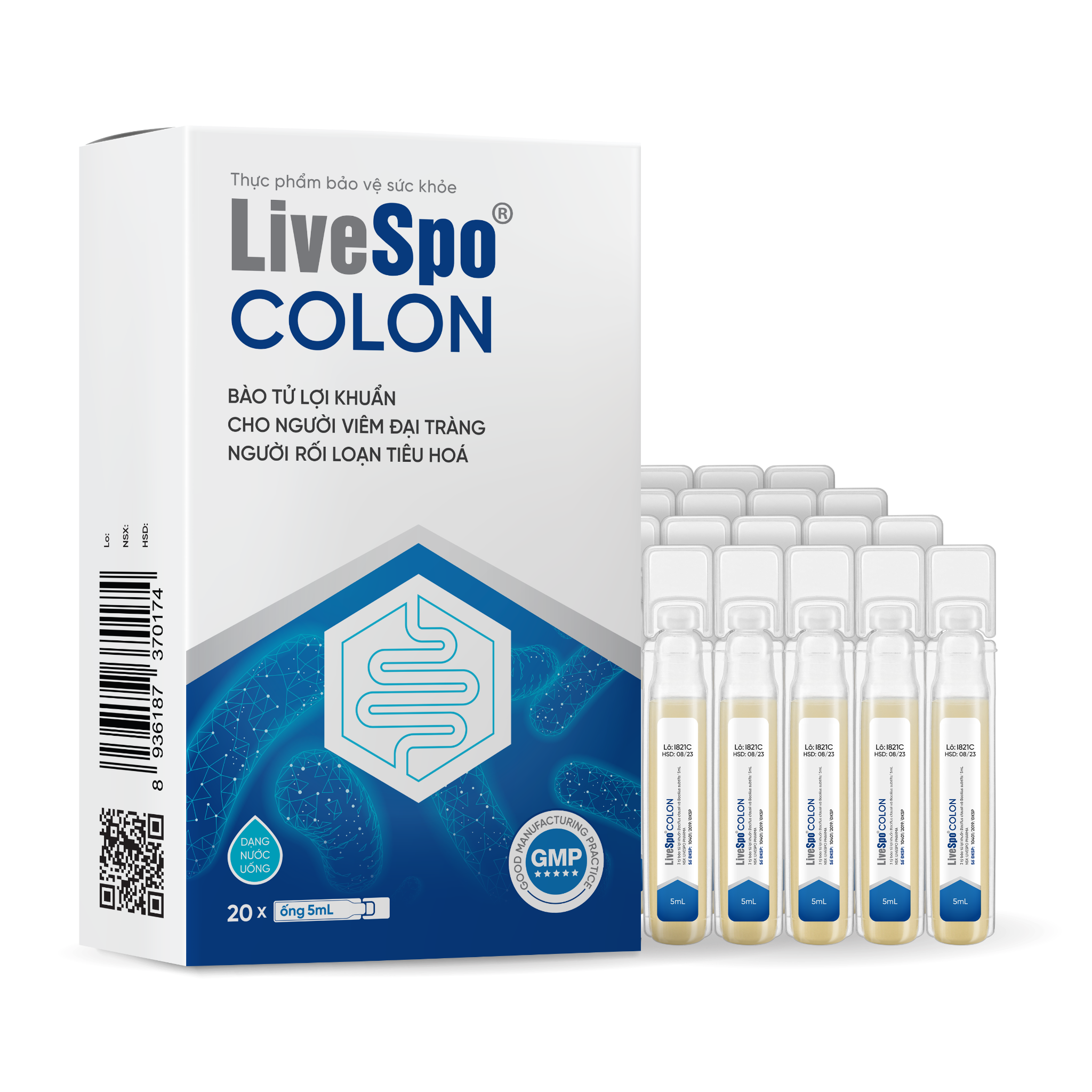 LiveSpo Colon - Bào tử lợi khuẩn cho đại tràng & tiêu hóa (Hộp 10 ống x 5 mL)