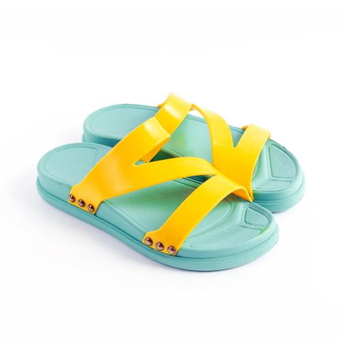 Dép nhựa đi mưa Nữ Leedo PVC 03 Xanh vàng