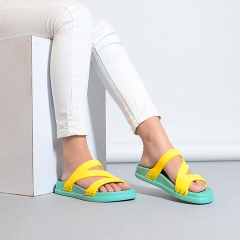 Dép nhựa đi mưa Nữ Leedo PVC 03 Xanh vàng