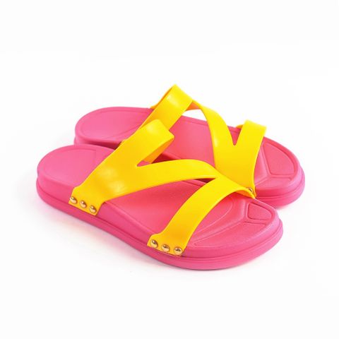 Dép nhựa đi mưa Nữ Leedo PVC 03 Hồng Vàng