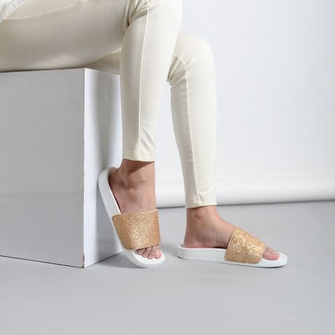 Dép nhựa đi mưa Nữ Leedo Solemate 8656 Kim tuyến Trắng đồng