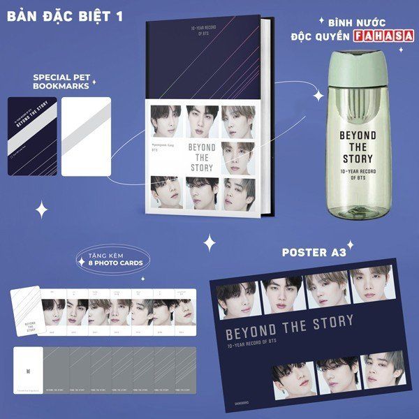 10-Year Record Of BTS - Beyond The Story - Bìa Cứng - Bản Đặc Biệt Độc Quyền - Tặng Kèm 1 PET Bookmark + 8 Photo Cards + 1 Poster A3 + 1 Bình Nước BTS 600 ml