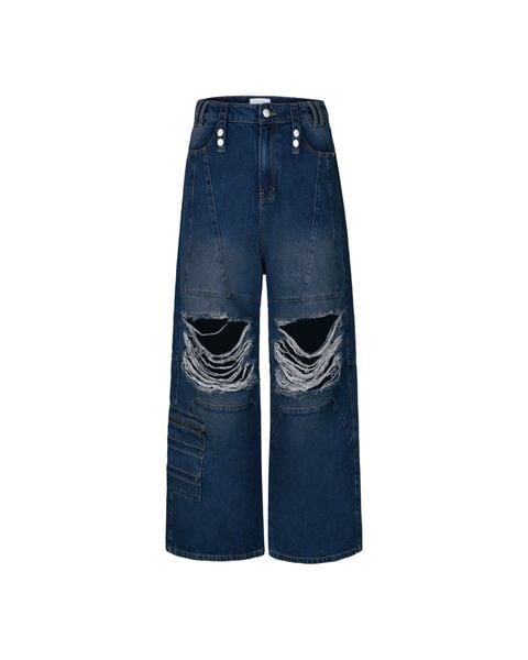  ERG14 - 'SI BON' DISTRESSED CARGO JEANS - DARK BLUE 
