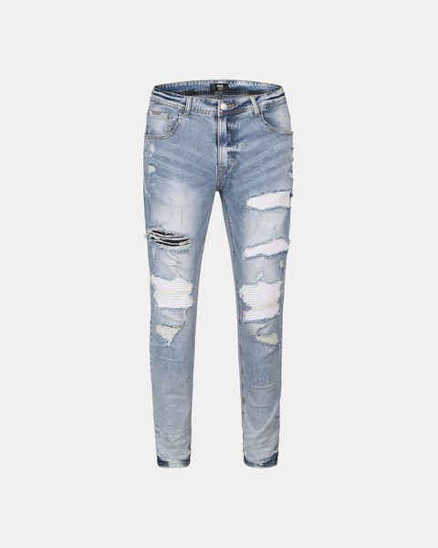  NZ56 - WHITE PANELS BIKER DENIM - LIGHT BLUE 