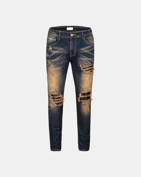  NZ55 - RIBBED PANELS BIKER DENIM - MID INDIGO 