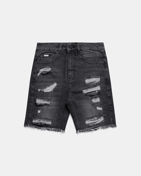  SJ24 - DISTRESSED DENIM SHORTS - PEPPER BLACK 