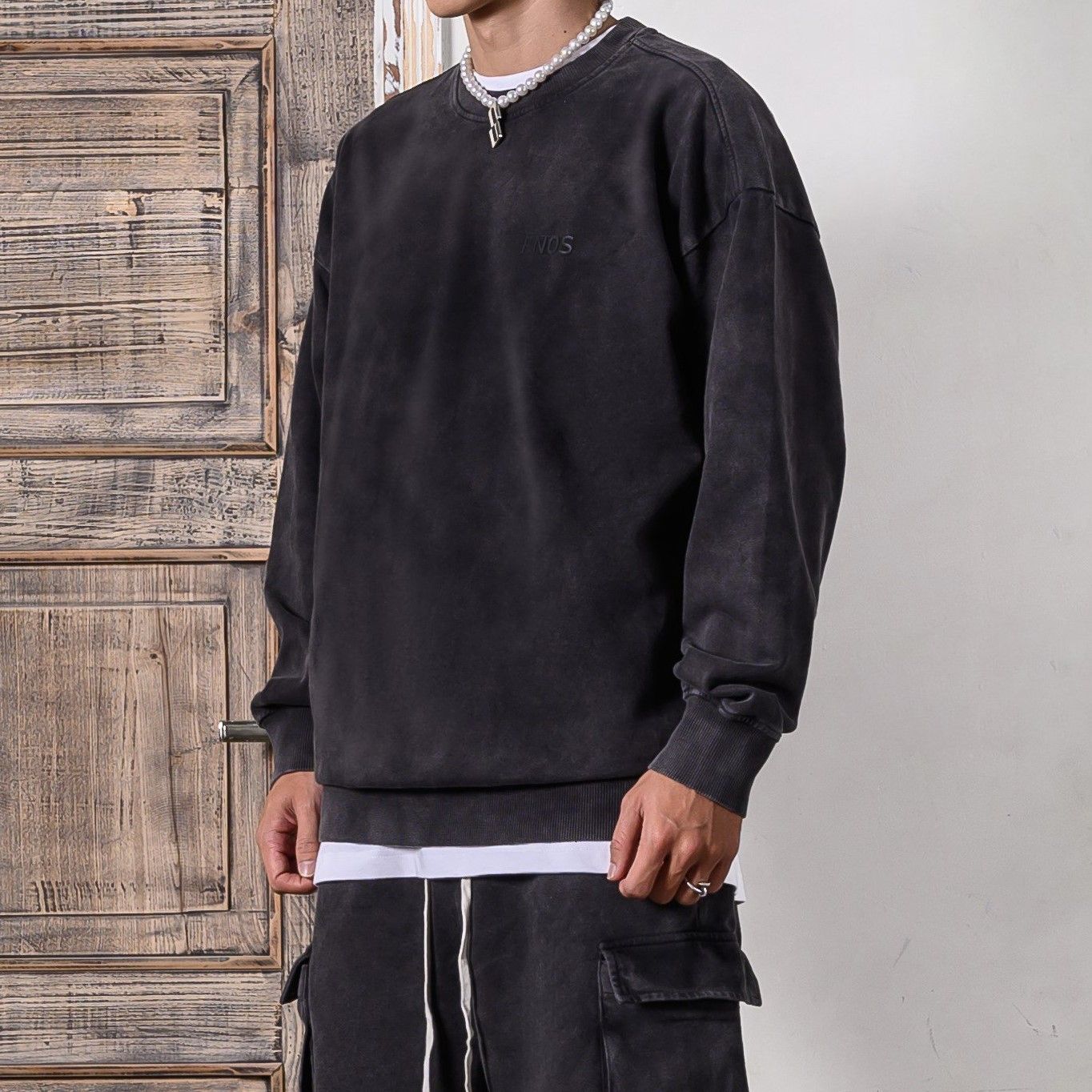  SW4 - FNOS WASHED SWEATER - BLACK 