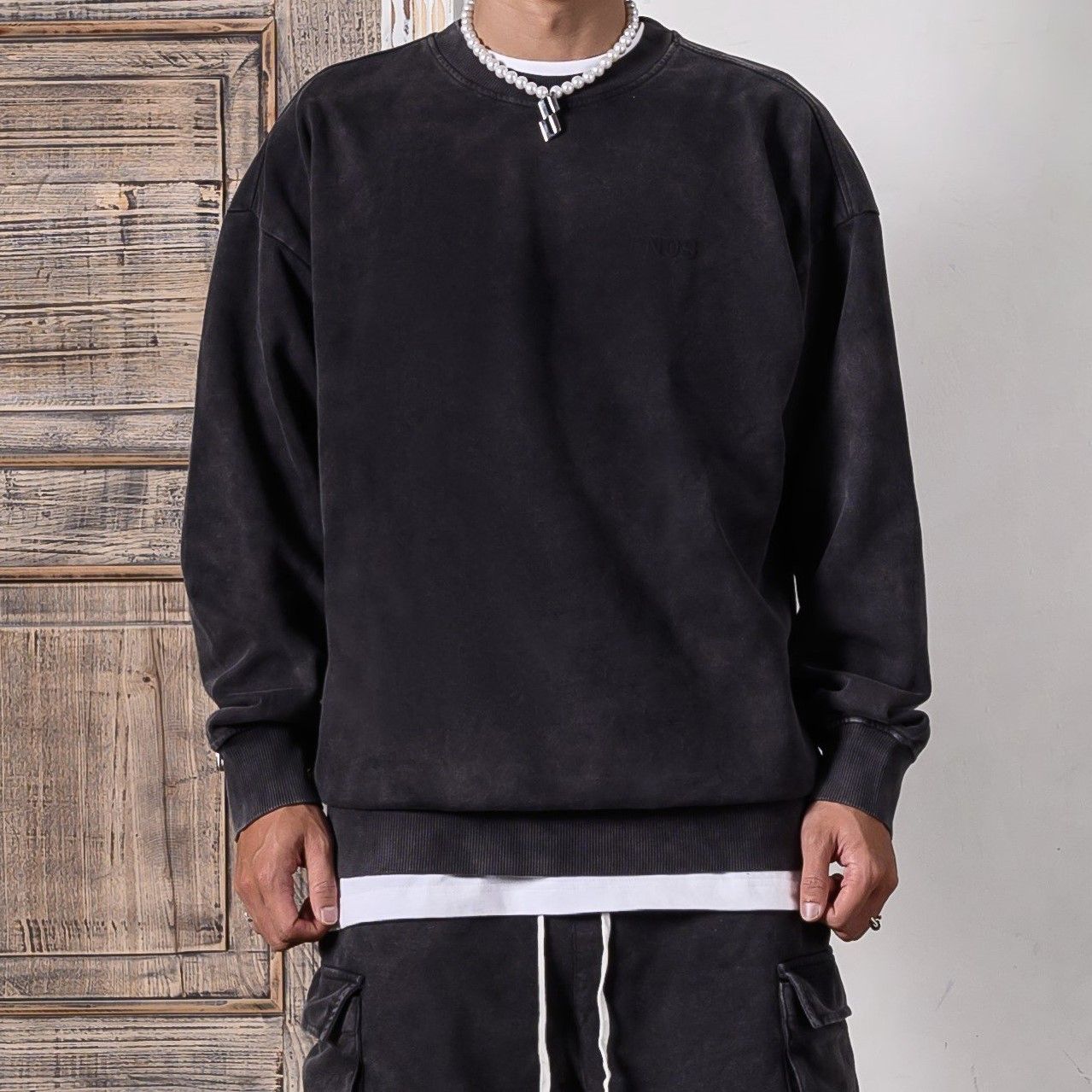  SW4 - FNOS WASHED SWEATER - BLACK 