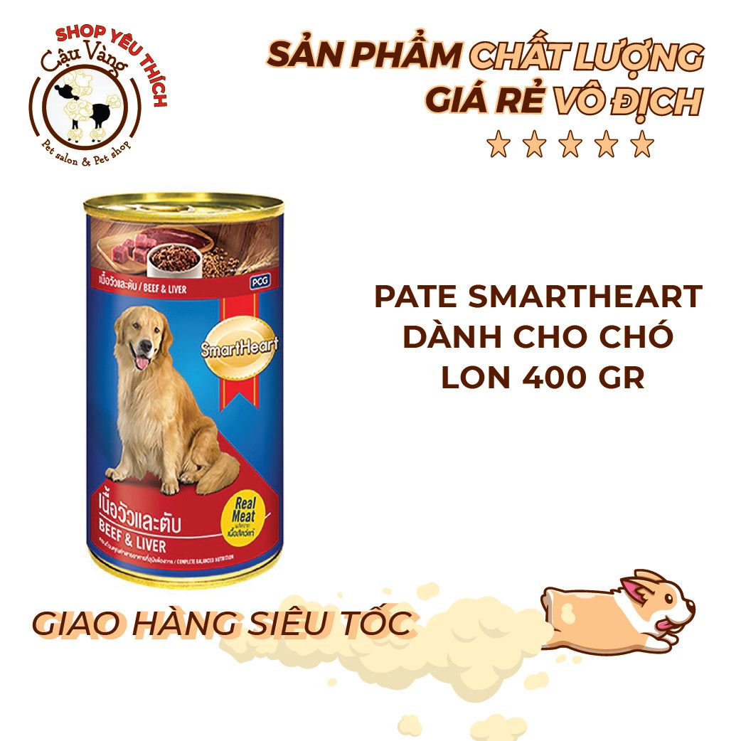  [ pate ] Pate SmartHeart vị bò + gan & Gà + gan dành cho chó dạng lon 400g 