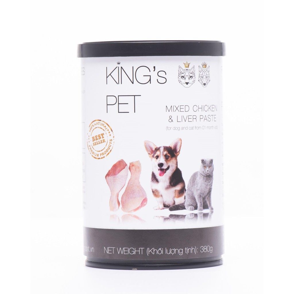  [ pate ] Pate Cá và Gà Hỗn Hợp Cho Chó Mèo King’s Pet lon 380g | Thức ăn chó mèo King Pet 380g 