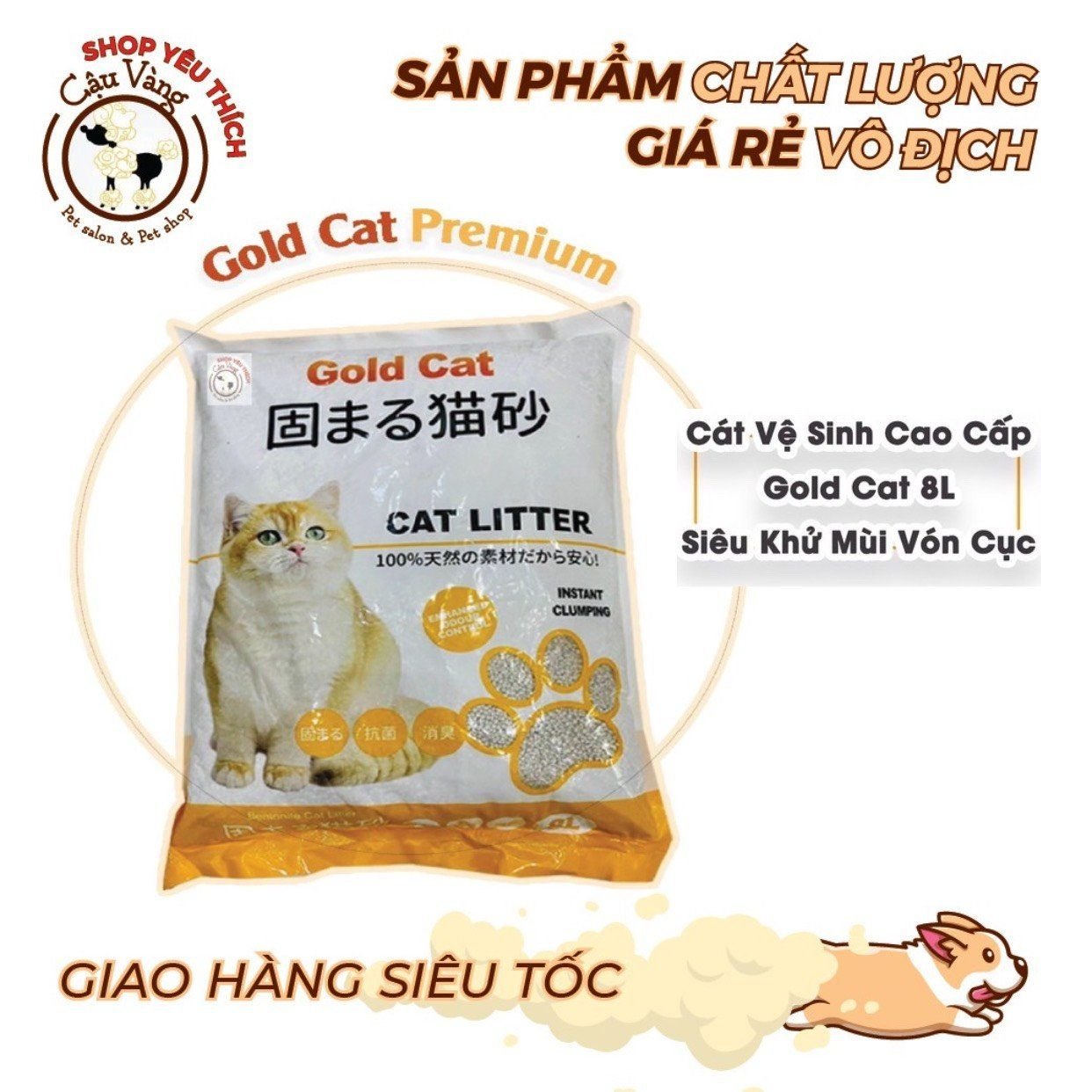  [ Cát ] Cát vệ sinh cho mèo Gold Cat 8L siêu khử mùi vón cục | Cát Nhật Cao Cấp 