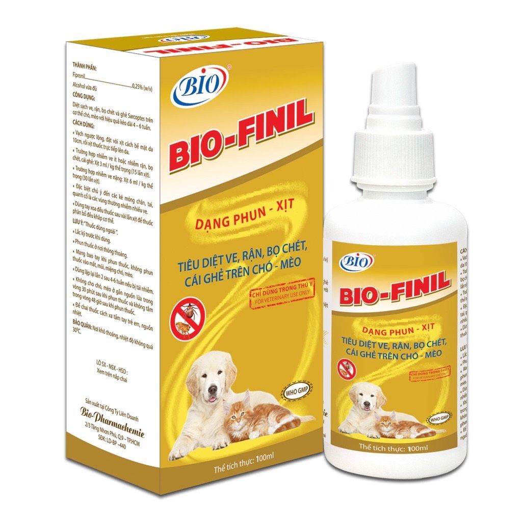  [ dược phẩm ] Thuốc trị ve rận bọ chét cái ghẻ trên chó mèo BIO_FINIL 