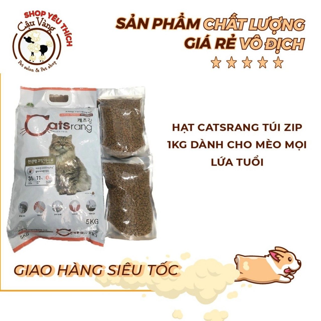  [ hạt mèo ] Thức ăn hạt cho mèo CATSRANG Hàn Quốc - Túi 1kg hạt Catsrang 