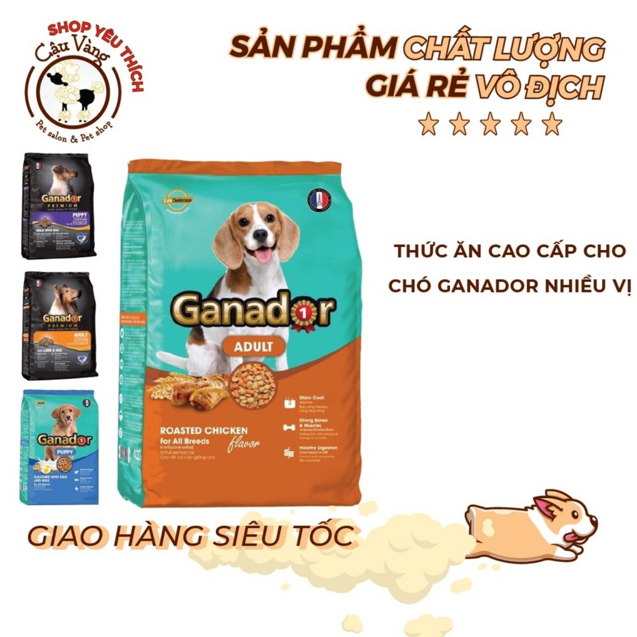  [ hạt chó ] Thức Ăn Hạt Khô Ganador Cho Chó Con, Chó Lớn túi 3 Kg 