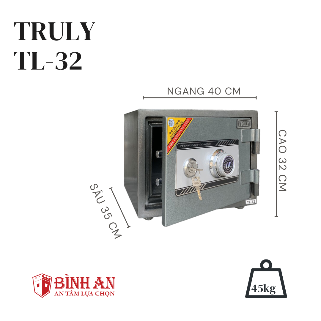  Két sắt TRULY TL-32 (45kg) An Toàn Bảo Mật Chống Cháy 