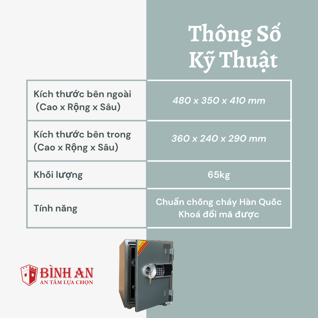  Két sắt TRULY TL-47 (65kg) An Toàn Bảo Mật Chống Cháy 