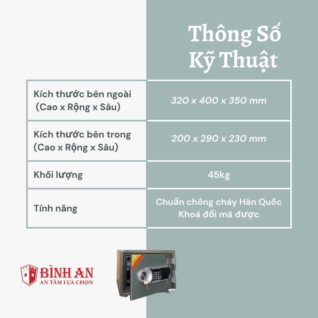  Két sắt TRULY TL-32 (45kg) An Toàn Bảo Mật Chống Cháy 