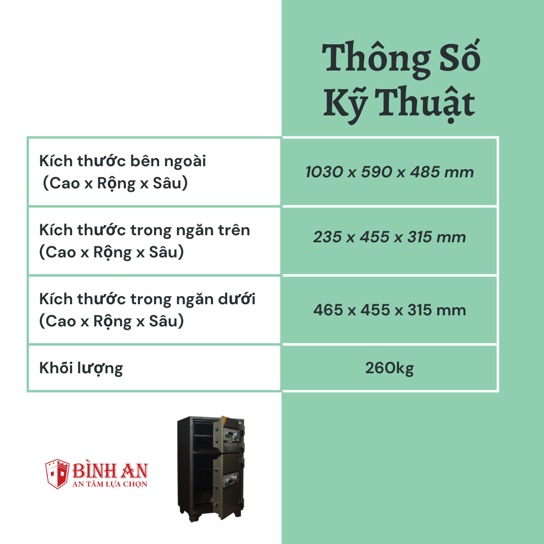  Két Sắt 2 Tầng TRULY TO-1C (260kg) Khoá Cơ Chống Cháy 1050 độ C 