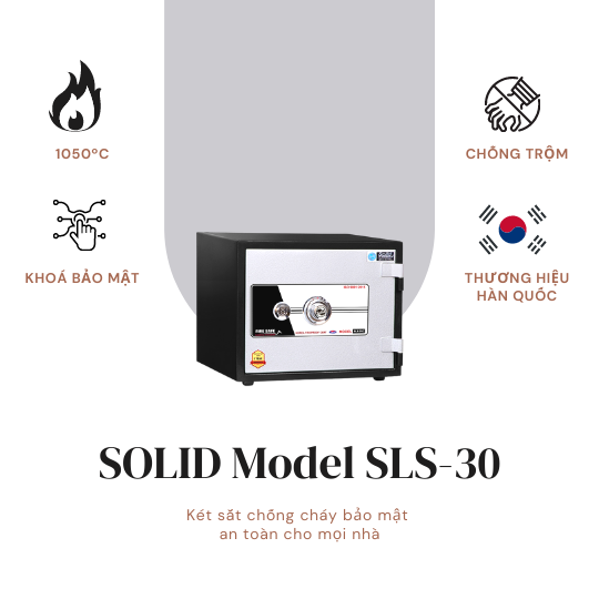  Két Sắt Solid SLS-30 (45kg) Khóa Cơ, Khóa Điện Tử Hàn Quốc 