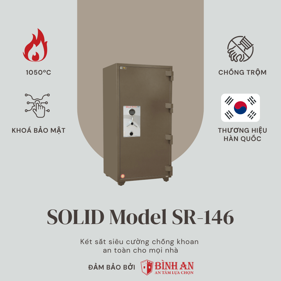  Két Sắt Solid SR-146 Siêu Cường Hàn Quốc Cao 140cm Thép Dày Chống Khoan 