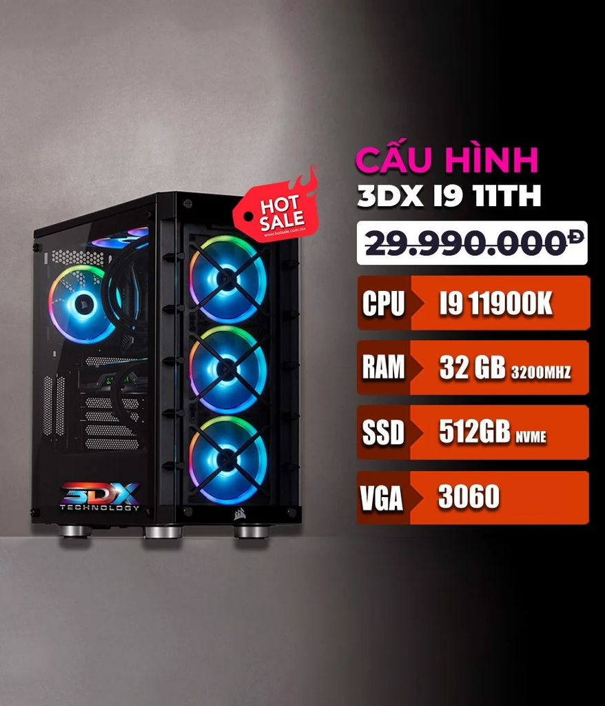 BỘ MÁY 3DX Core i9 11900KF | 32GB RAM | 512GB | RTX 3060 Dùng Adobe, Autocad, 3dsmax, Render