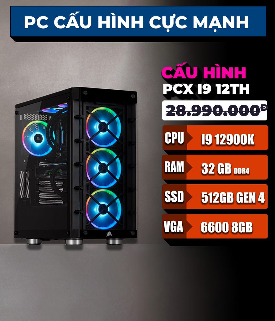 Bộ máy đồ họa Asus TUF- Core i9 12900K - 32GB  - 512 SSD - VGA 6600 8GB  Dùng Adobe, Autocad, 3dsmax, Render, Gaming