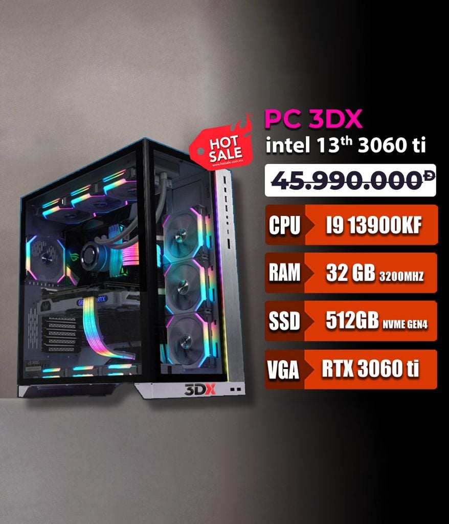 Bộ máy 3DX Intel 24 core - i9 13900K - NVIDIA GeForce RTX 3060ti - Z690 Chipset - 512GB SSD NVMe - 32GB RAM - 750W- Windows 11 Gaming Desktop PC