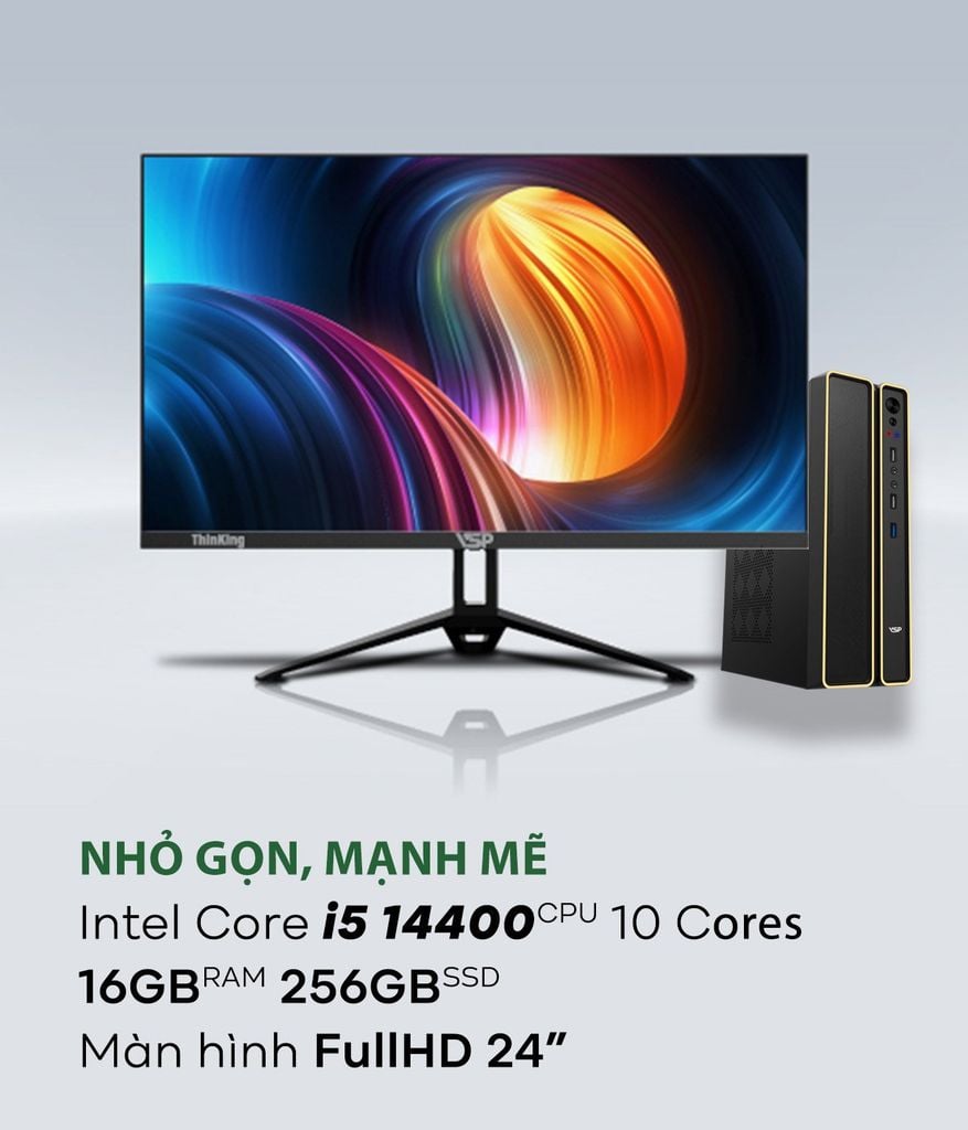 Bộ máy PCX Văn Phòng Nhỏ Gọn i5 14400 / 16GB / 256GB / Wifi xử lý Word , Excel , Photoshop, view Autocad