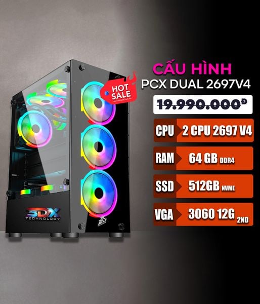  Bộ máy PCX Intel Xeon Dual 36 cores - 2697v4 - NVIDIA GeForce RTX 3060 12GB - x99 - 512GB SSD NVMe -64GB RAM - 750W- Windows 11 Gaming Workstaion Desktop PC 