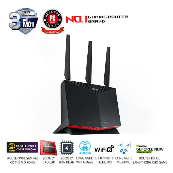 Bộ phát wifi 6 Asus RT AX86S (Chuẩn AX/ AX5700Mbps/ 2 Lan 2.5G/ Wifi Mesh/ Dưới 80 User)