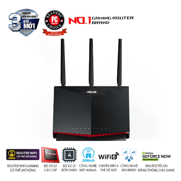 Bộ phát wifi 6 Asus RT AX86S (Chuẩn AX/ AX5700Mbps/ 2 Lan 2.5G/ Wifi Mesh/ Dưới 80 User)