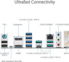 Mainboard ASUS Prime X670-P WiFi AMD X670 AM5 Ryzen™ Desktop 9000 8000 & 7000 ATX Motherboard with Three M.2 Slots, DDR5, USB 3.2 Gen 2x2 Type-C®, USB4® Support, WiFi 6 and 2.5Gb Ethernet