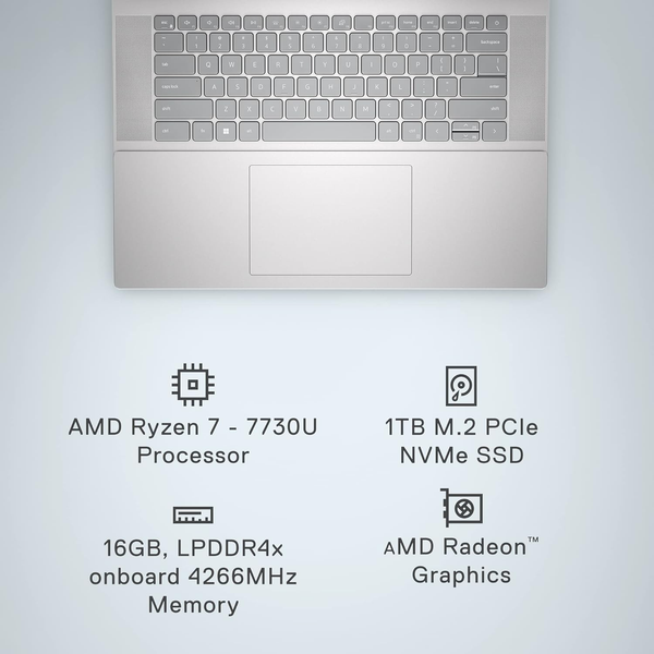  Laptop Dell Inspiron 16 5635 Laptop - AMD Ryzen 7-7730U, QHD 2k 16 inch, 16GB LPDDR4x RAM, 1TB SSD 