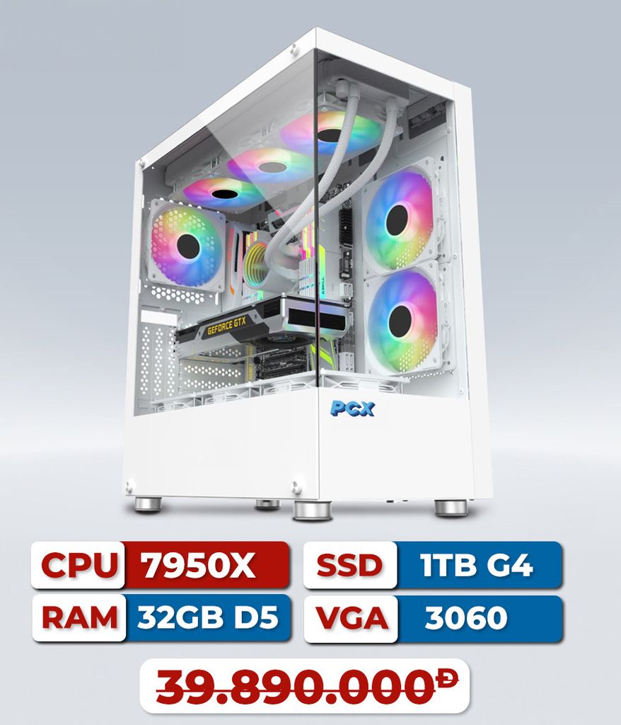 BỘ MÁY PCX Ryzen 9 7950X 16Core | 32GB DDR5 | 1TB | RTX 3060  Dùng Adobe, Autocad, 3dsmax, Render