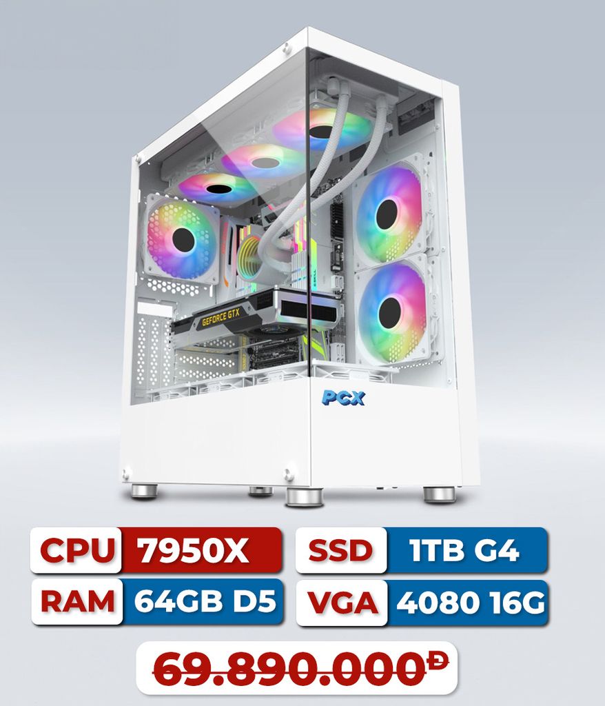 BỘ MÁY PCX Ryzen 9 7950X 16Core | 64GB DDR5 | 1TB | RTX 4080  Dùng Adobe, Autocad, 3dsmax, Render